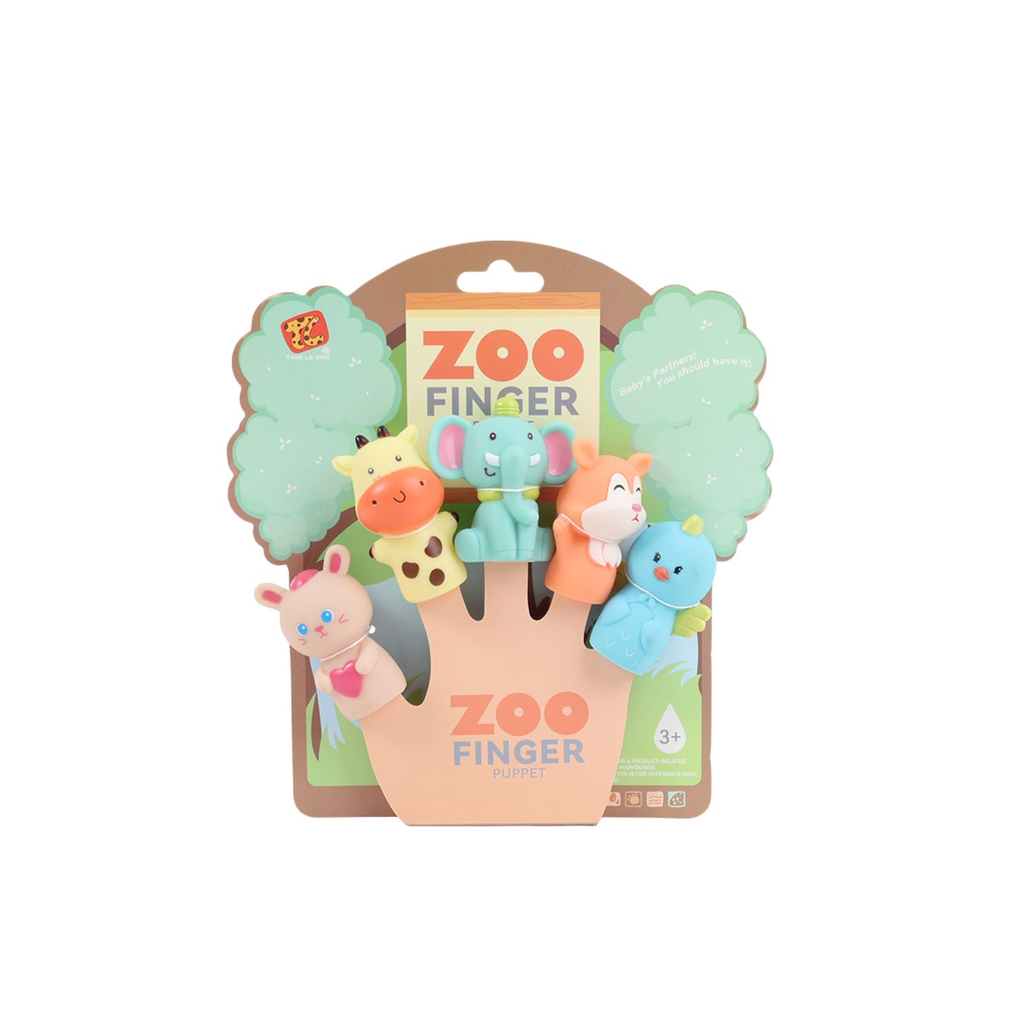 Forest animal finger puppet set on retail card with five character faces