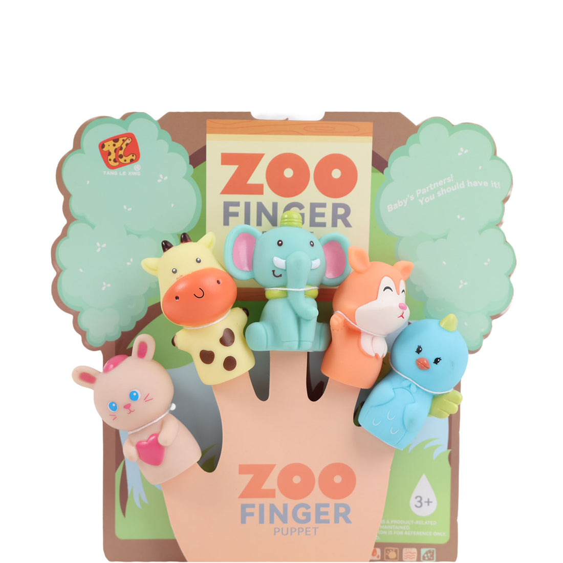 Forest animal finger puppet set: bundled characters on front of packaging card