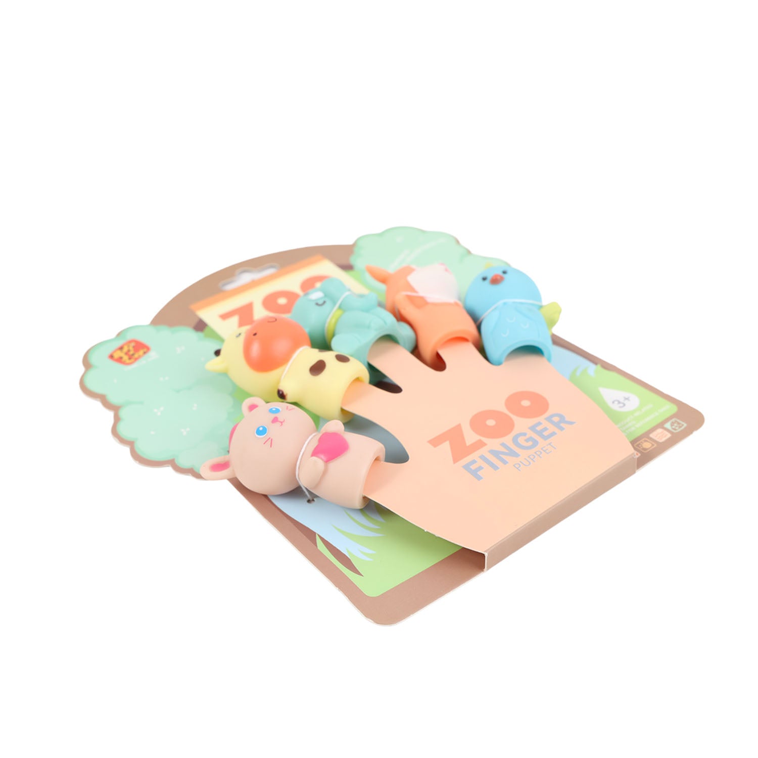 Forest animal finger puppets laid on retail card with attached character heads