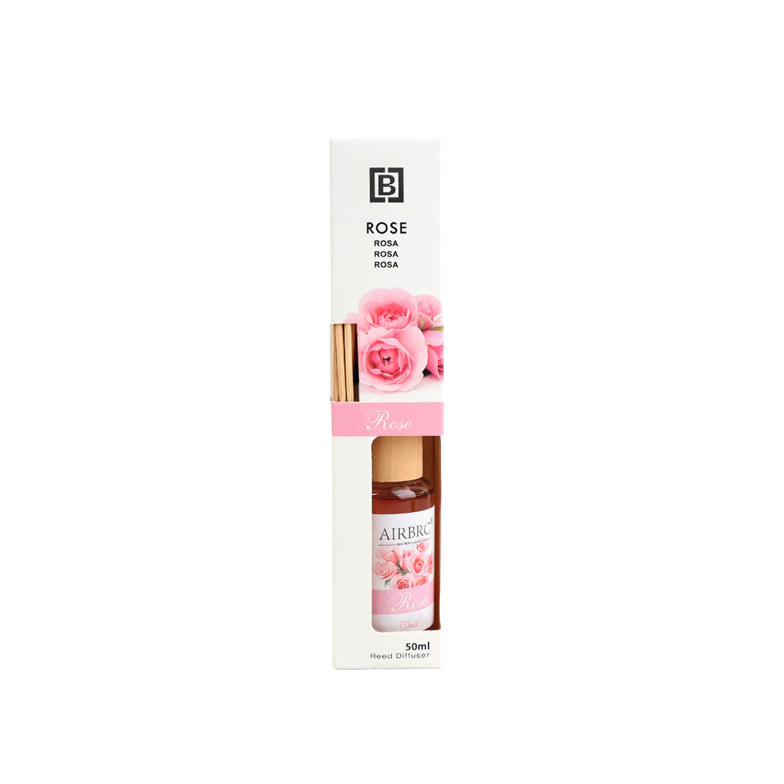 Reed diffuser gift set box with pink rose design, 50 ml bottle