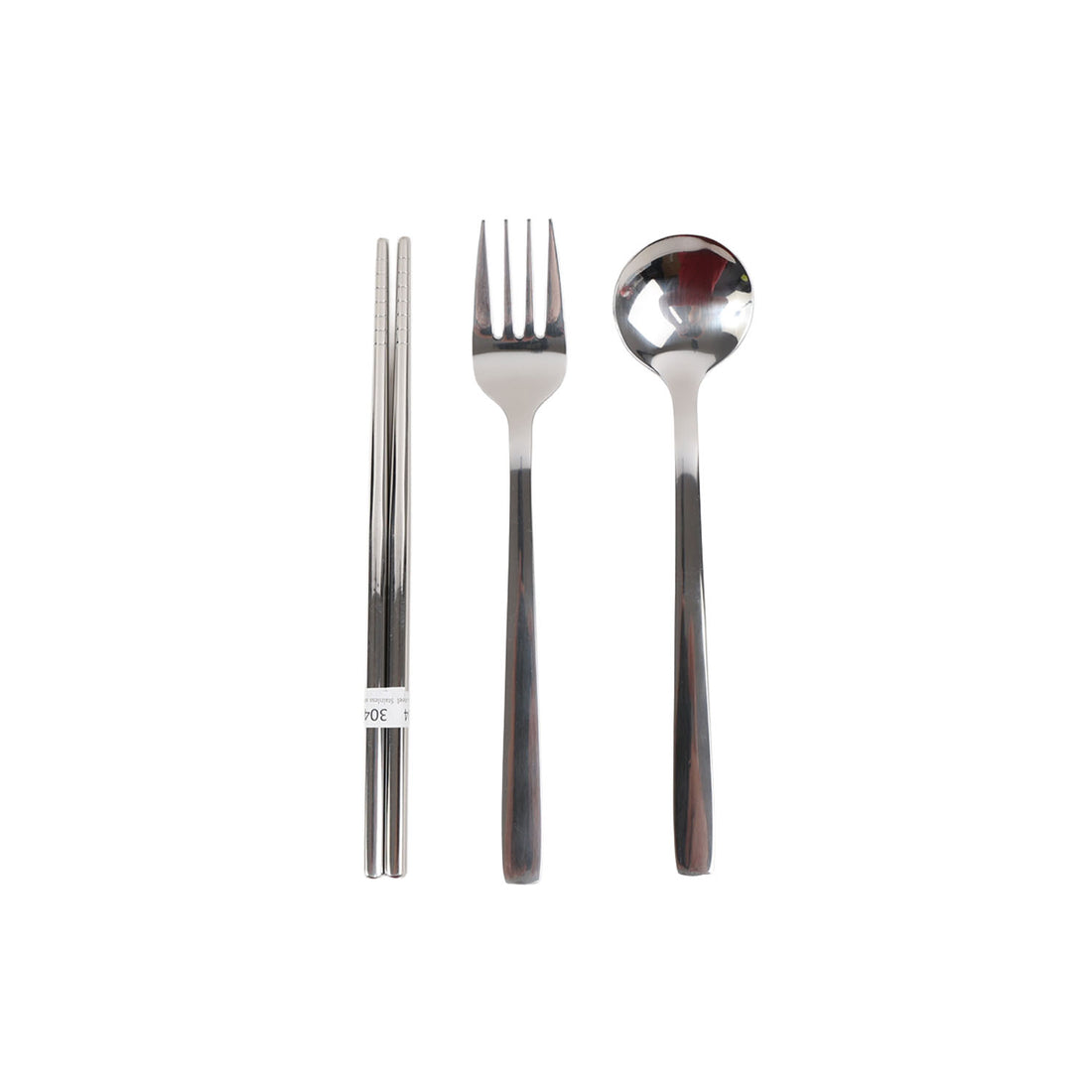 3-piece cutlery set: stainless fork, spoon, and chopsticks