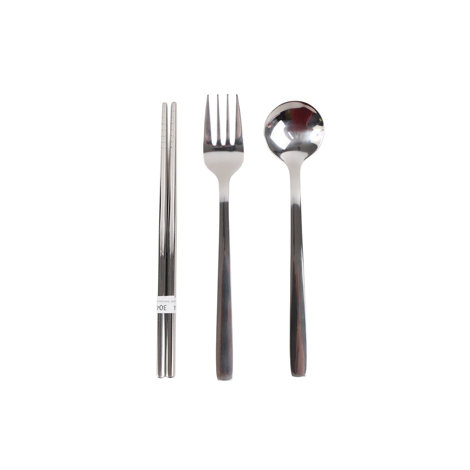 3-piece cutlery set: stainless fork, spoon, and chopsticks