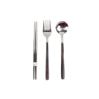 3-piece cutlery set: stainless fork, spoon, and chopsticks
