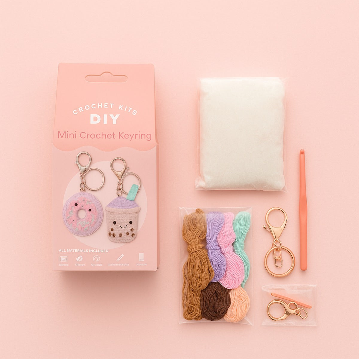 طقم كروشيه صغير DIY - حلقة مفاتيح دونات وبوبا