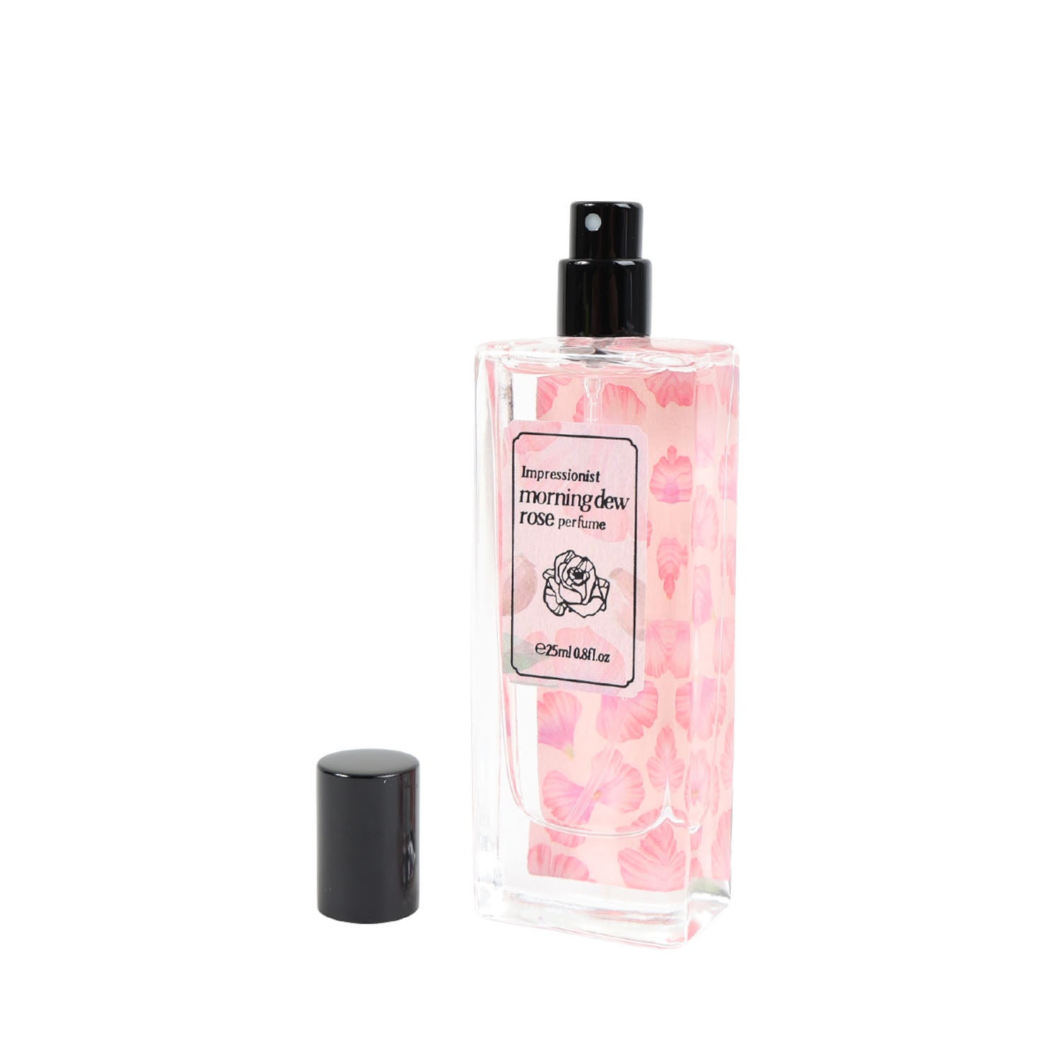 Impressionist morning dew rose perfume bottle with black cap, 25ml