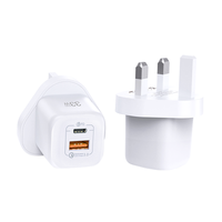 White fast USB-C wall charger with dual ports and UK plug prongs
