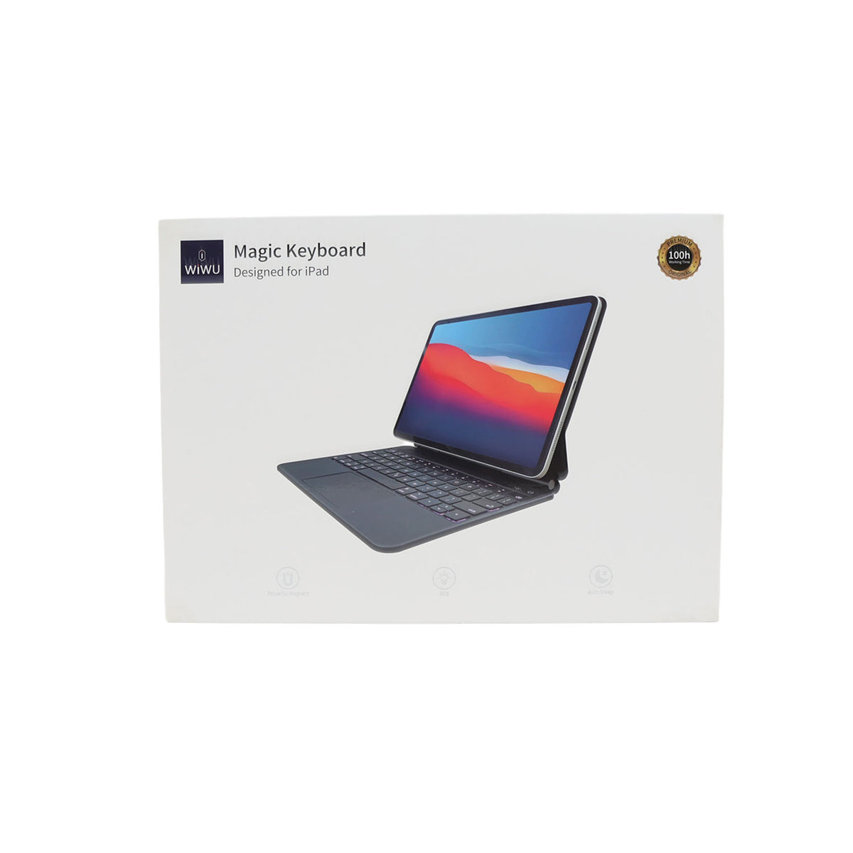 Wireless keyboard for iPad with dark foldable stand and keyboard keys