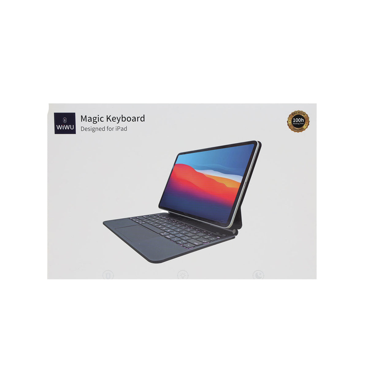 Wireless keyboard for iPad in box, dark blue keyboard with tablet stand