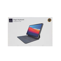 Wireless keyboard for iPad in box, dark blue keyboard with tablet stand