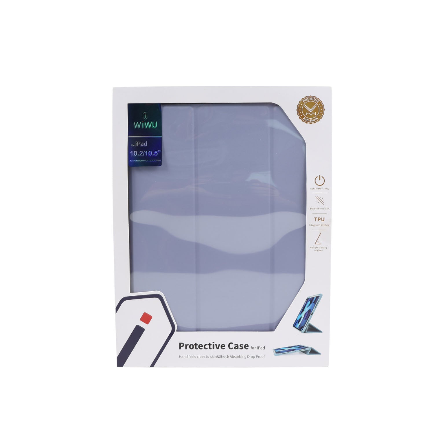 WIWU protective iPad case retail box, blue folio cover shown