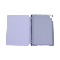 Folio protective iPad case open view, textured back panel and cutouts