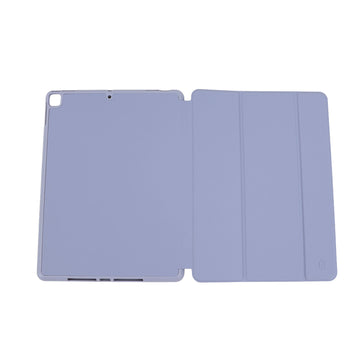 Folio protective iPad case open, left cover and right panel with seams