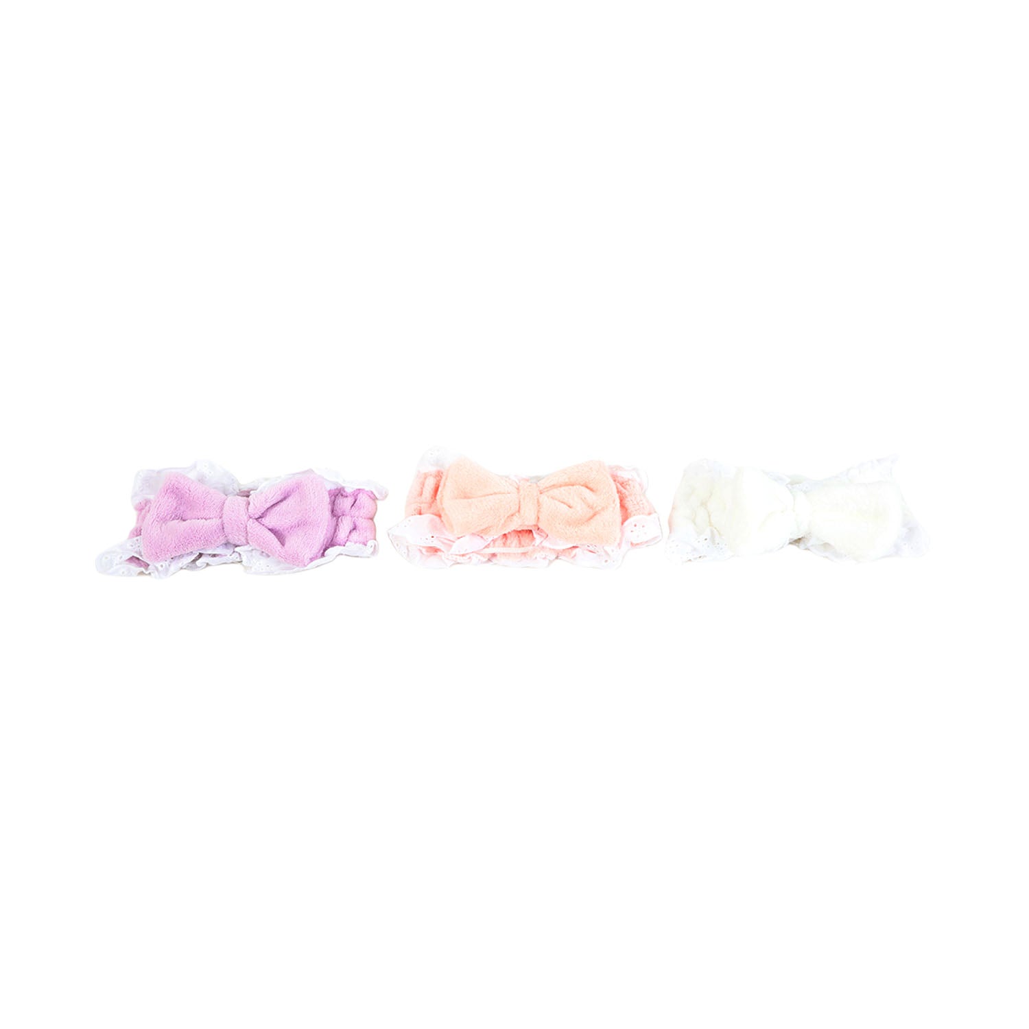 Plush hair band with bow in pastel colors, soft fabric with ruffled edges