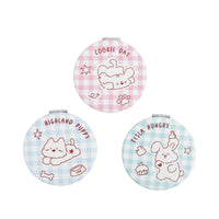Set of round compact mirrors with plaid puppy designs and flip-top clasp (3-pack)