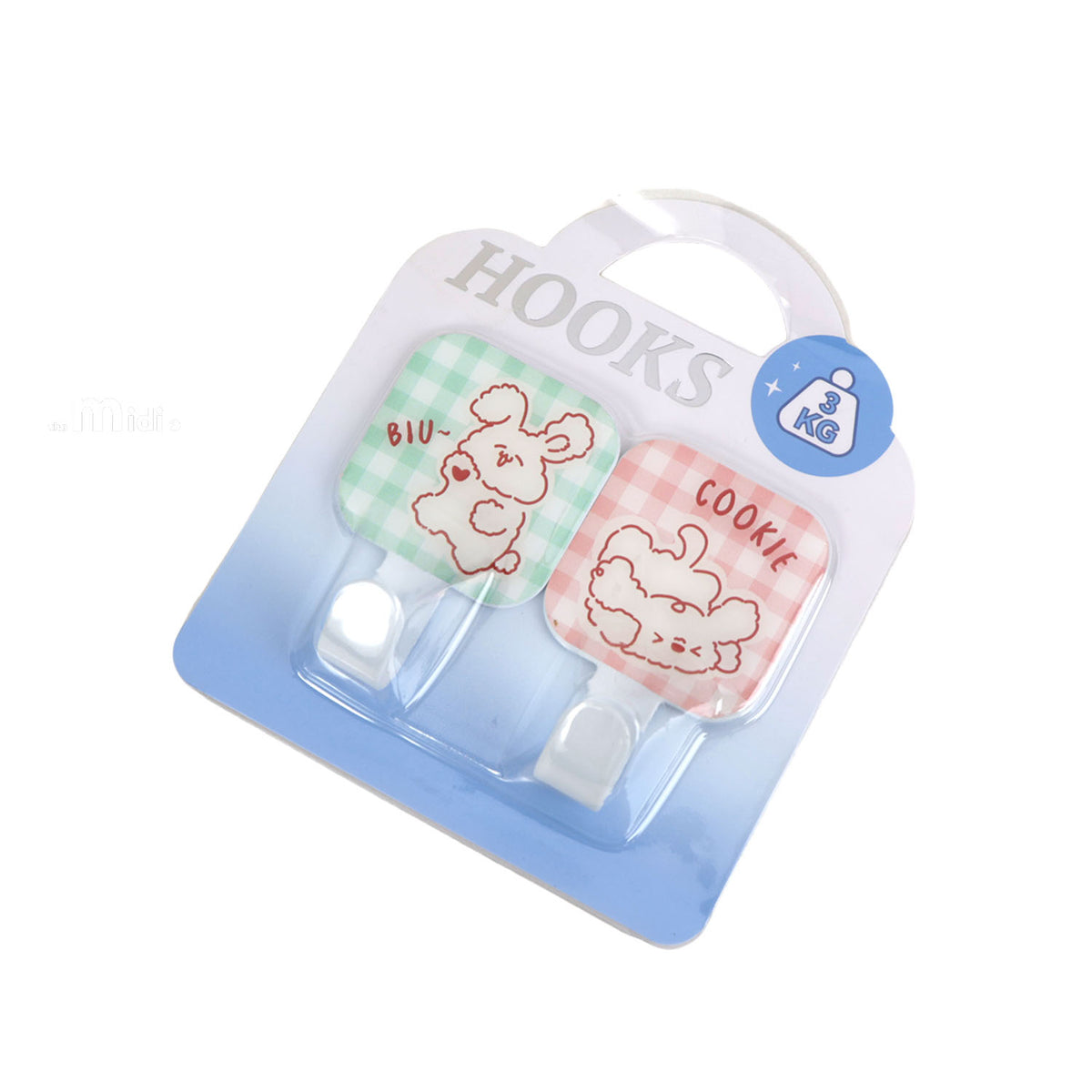 Cartoon metal hooks 2-pack with green gingham and light red patch designs