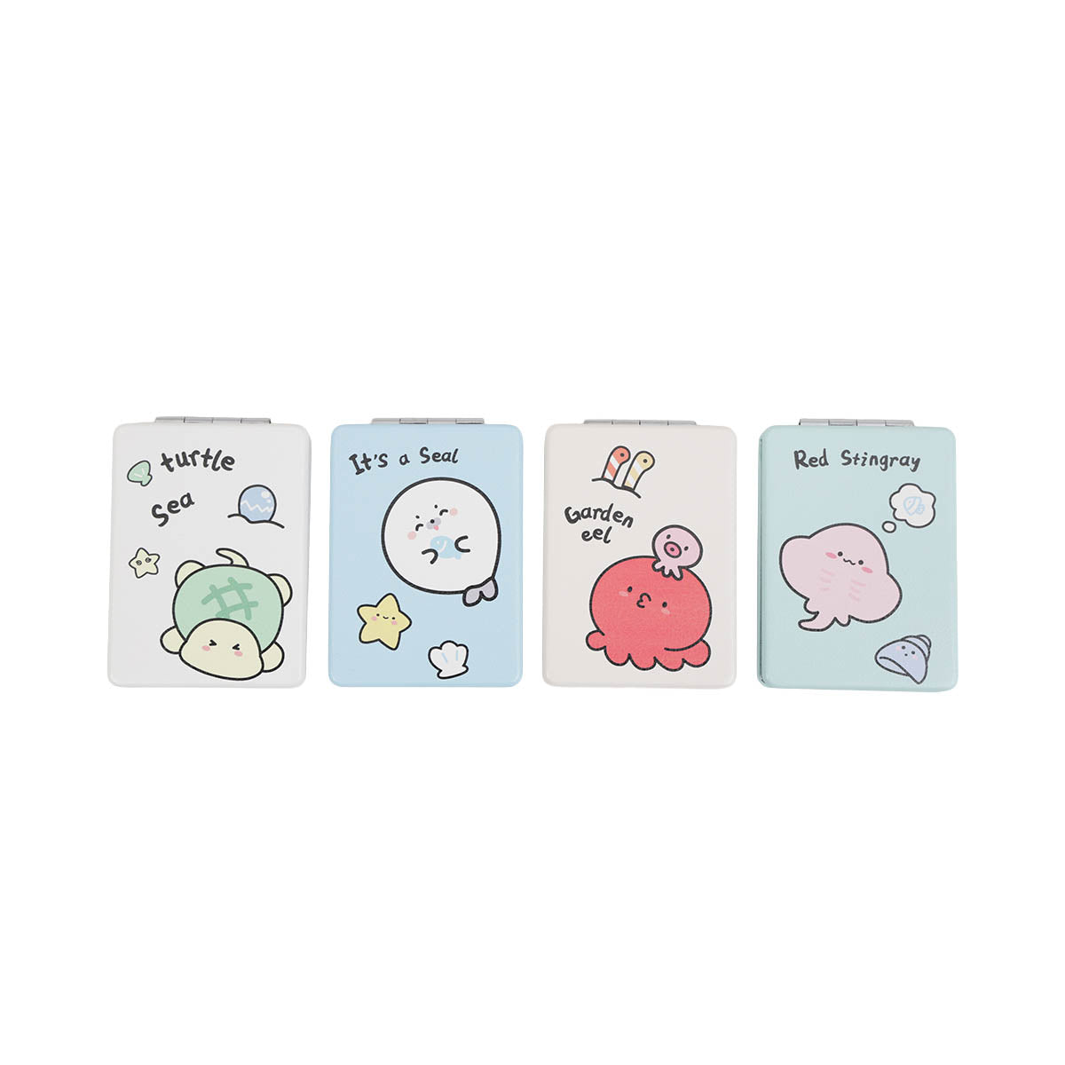 Set of four HiBobo square leather mirrors with sea animal designs