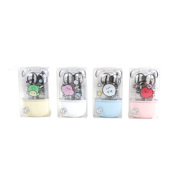 Four ocean-themed nail care kits in yellow, white, blue and pink cases