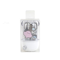 White nail care kit with rabbit illustrations in a clear case