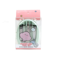Ocean-themed 5-piece manicure tool set with sea creature print, mint blister pack