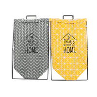Gray and yellow fabric storage bag set with iron frames and top handles, 'HOME' graphics