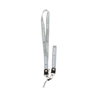 Gray phone lanyard with metal clips and SUPERMAN BEAR lettering