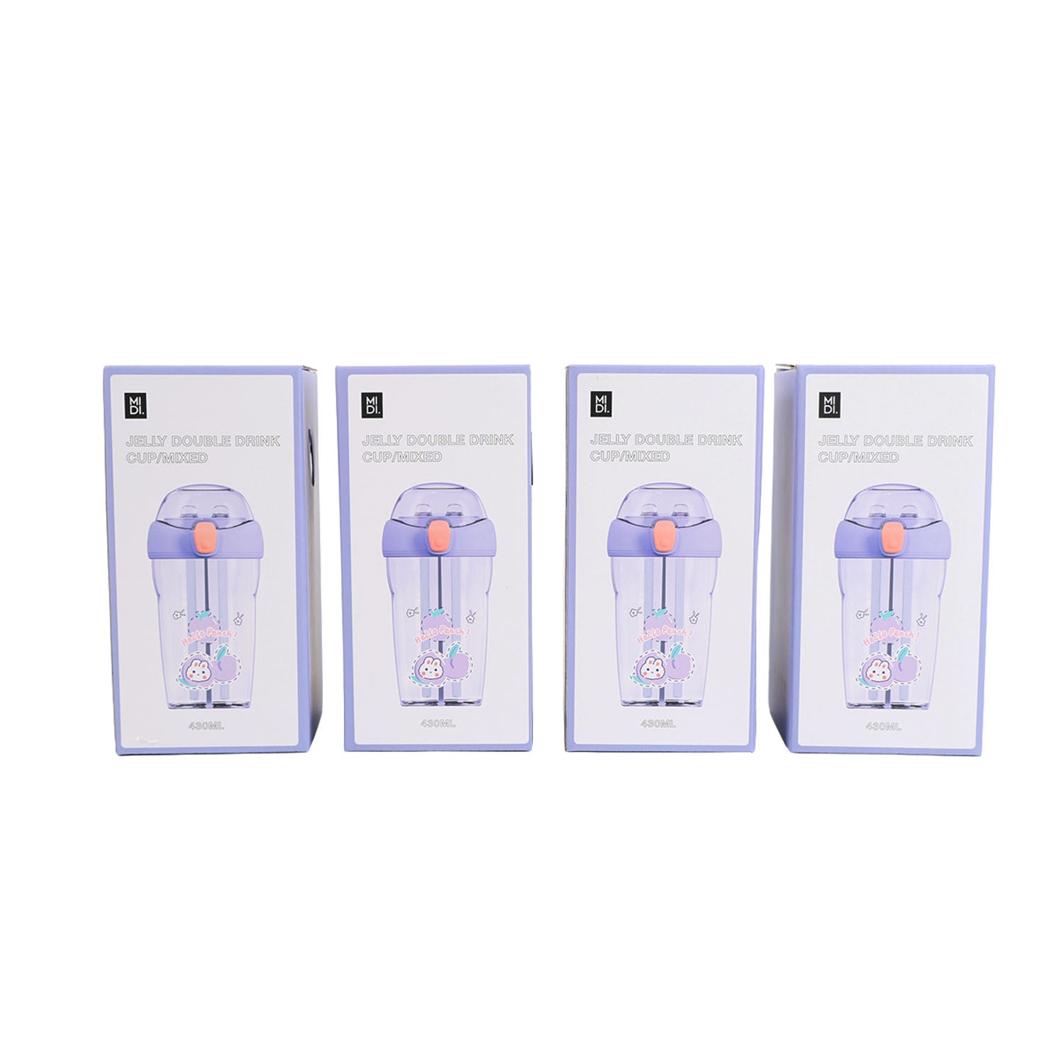 Plastic 430ml sippy cup boxes showing double drink spouts and flip lids