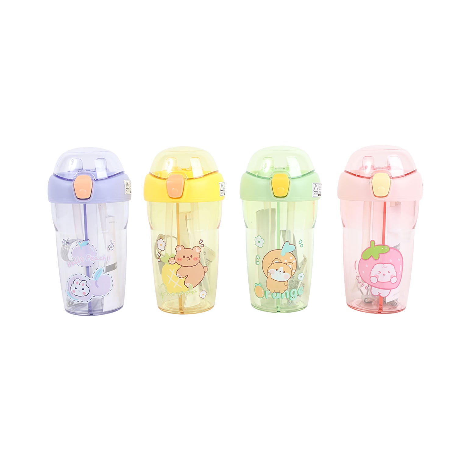 Color variety plastic 430ml sippy cups with double drink spouts and flip lids