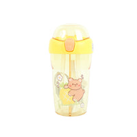 Yellow plastic 430ml sippy cup with double drink spouts and flip lid