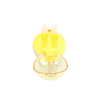 Yellow plastic 430ml sippy cup top view with two drinking spouts under flip lid