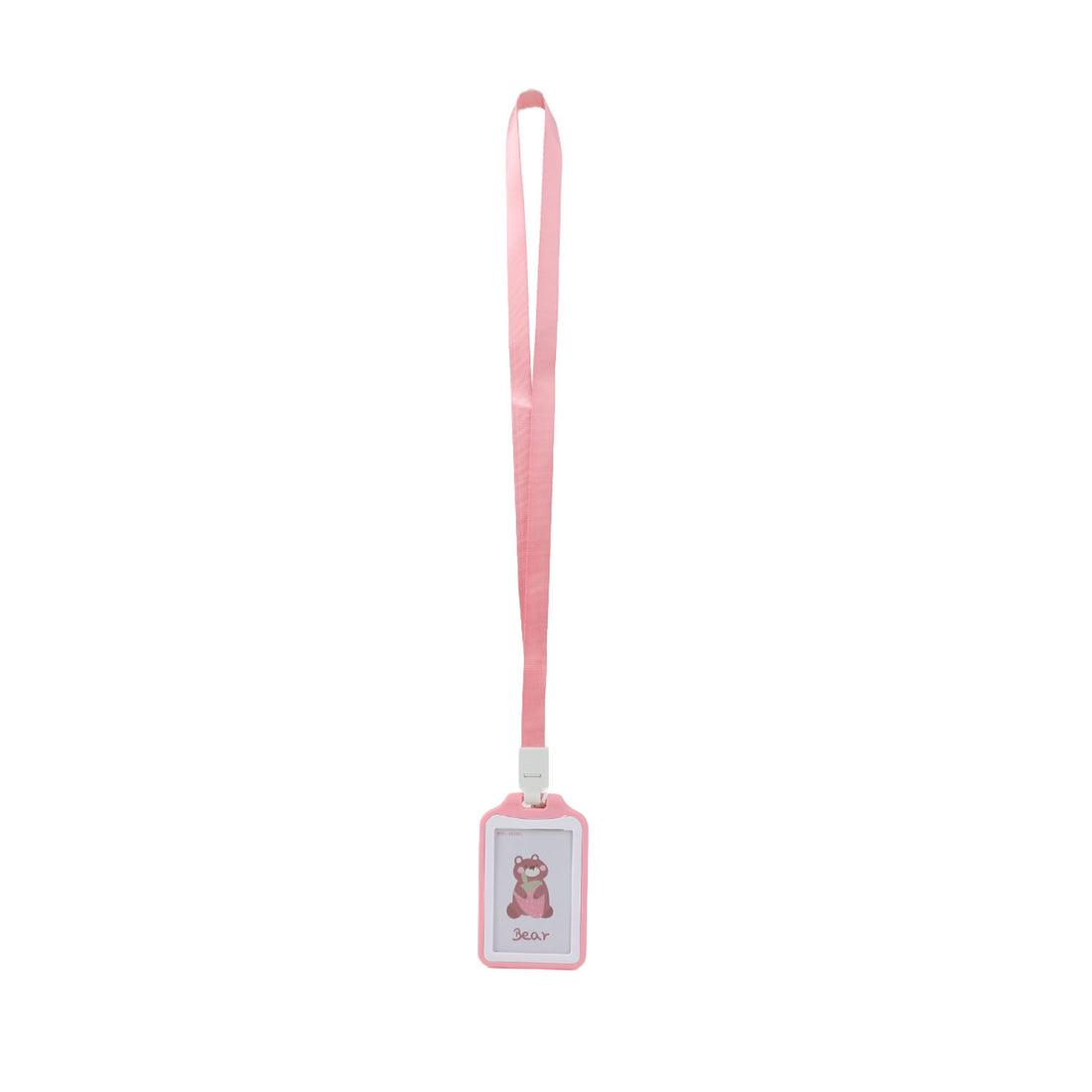 Pink lanyard ID card holder with bear graphic