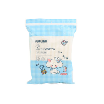 Double-sided cotton pads in blue check pouch, cartoon design; makeup cotton pads, 222 pcs