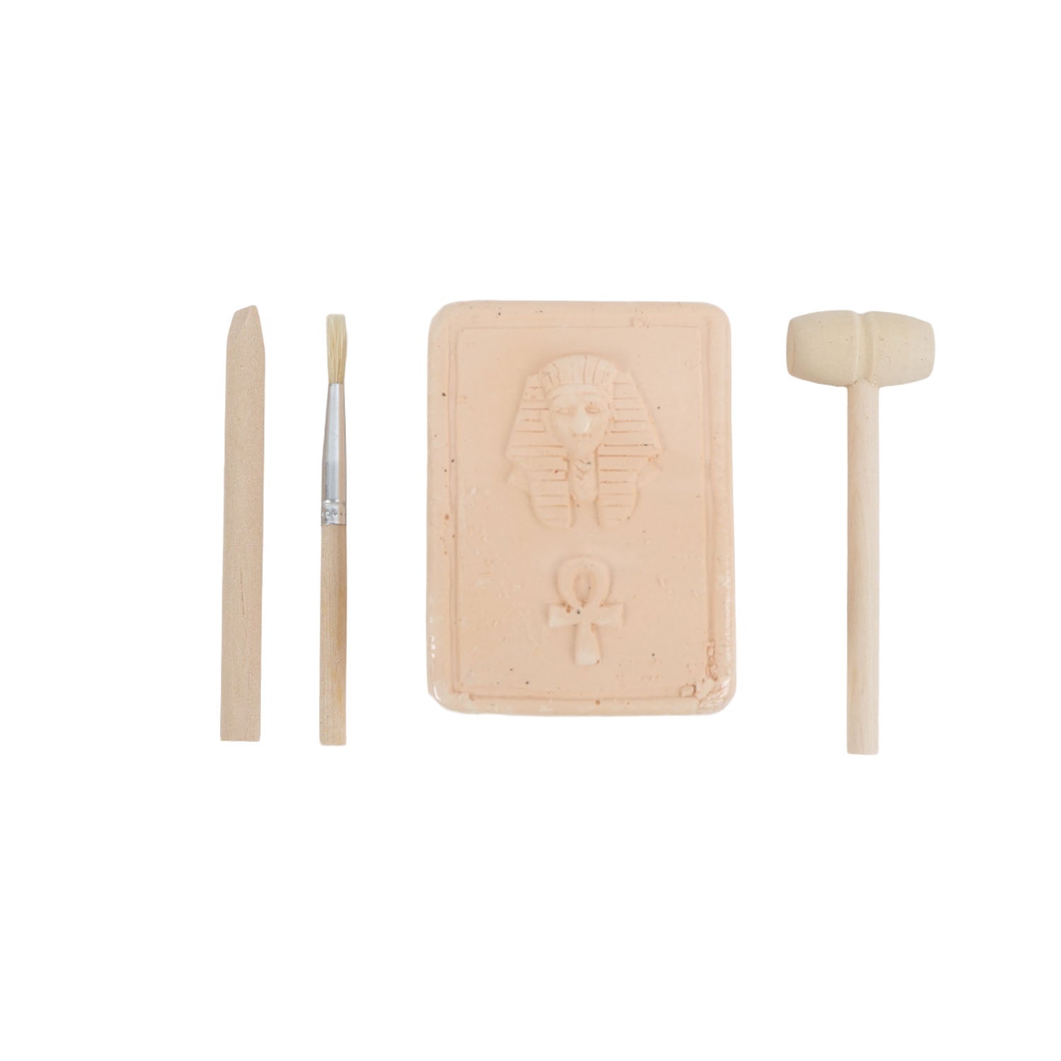 Mummy-embossed gem ore block with two wooden tools and a handle
