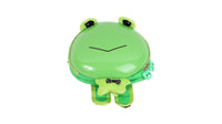 Green frog hard shell kids backpack with bow detail at front and small feet