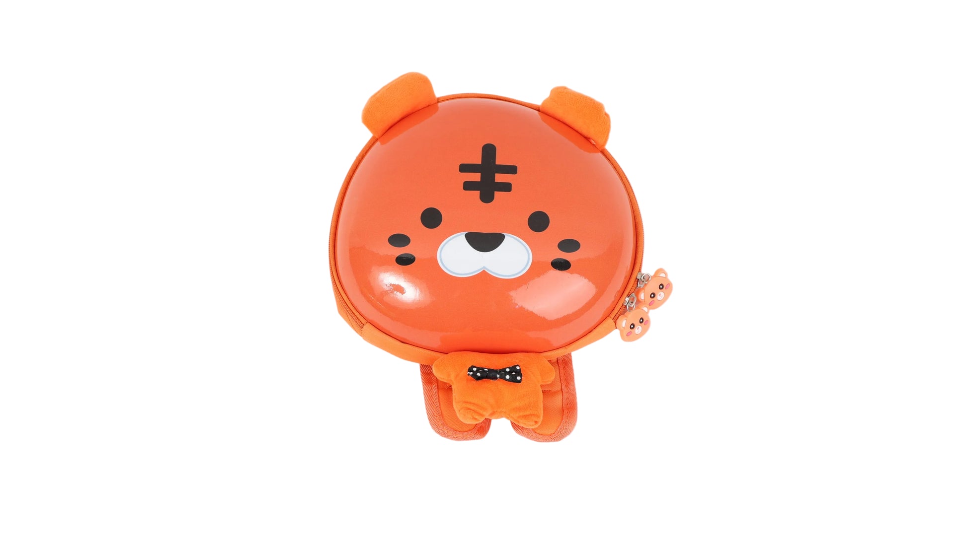 Orange bear-shaped hard shell kids backpack with zipper face and small ears