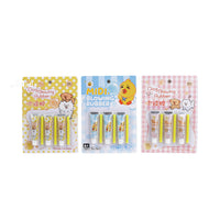 Three-pack blowing rubber toy set, yellow, blue, and pink blister cards shown together.
