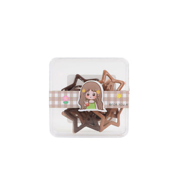 Star-shaped hair clips set in clear plastic box, brown and pink