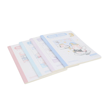 B5 line notebook set with pastel pink, blue, and violet covers and cartoon designs