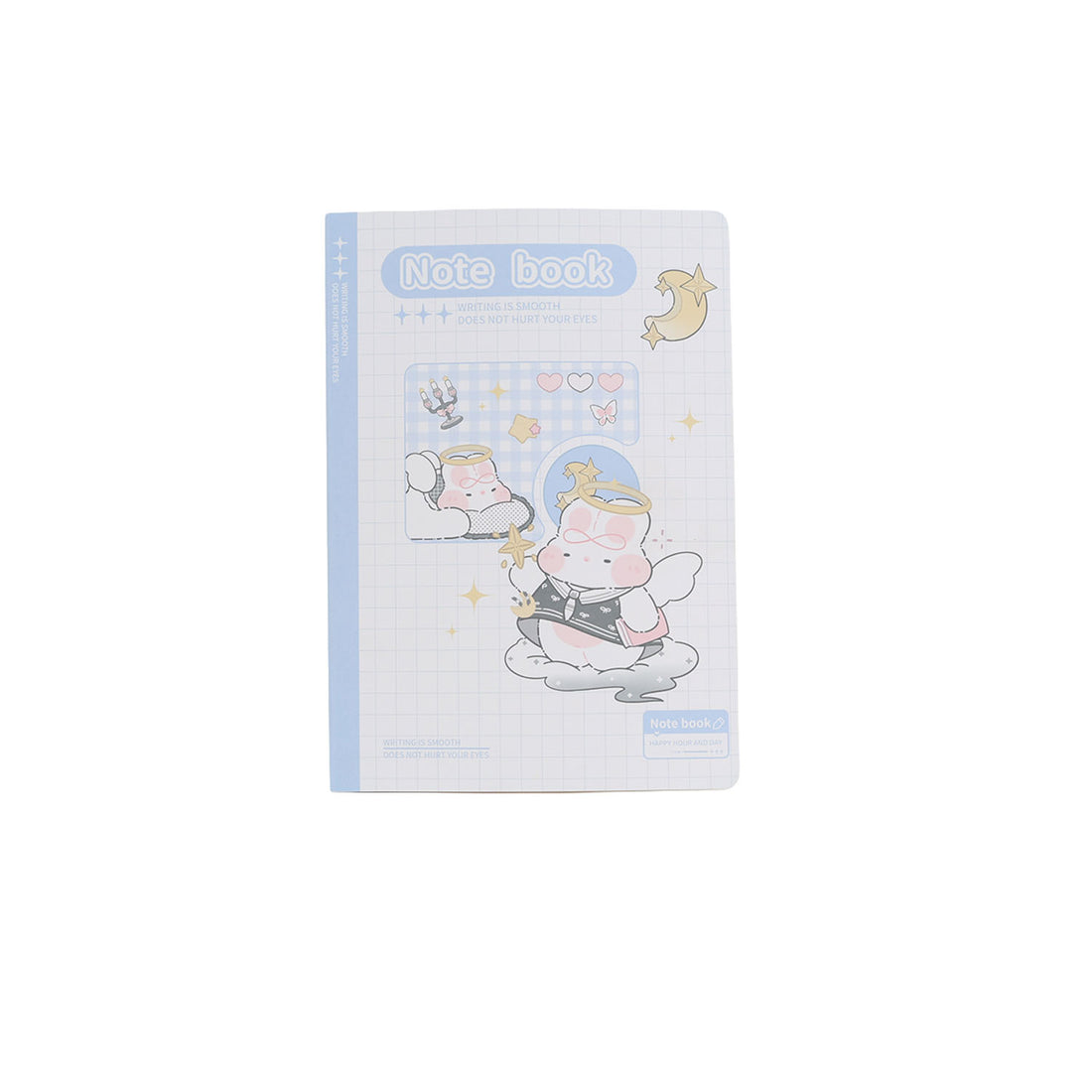 B5 line notebook with light blue cover, “Notes book” title, and cartoon characters