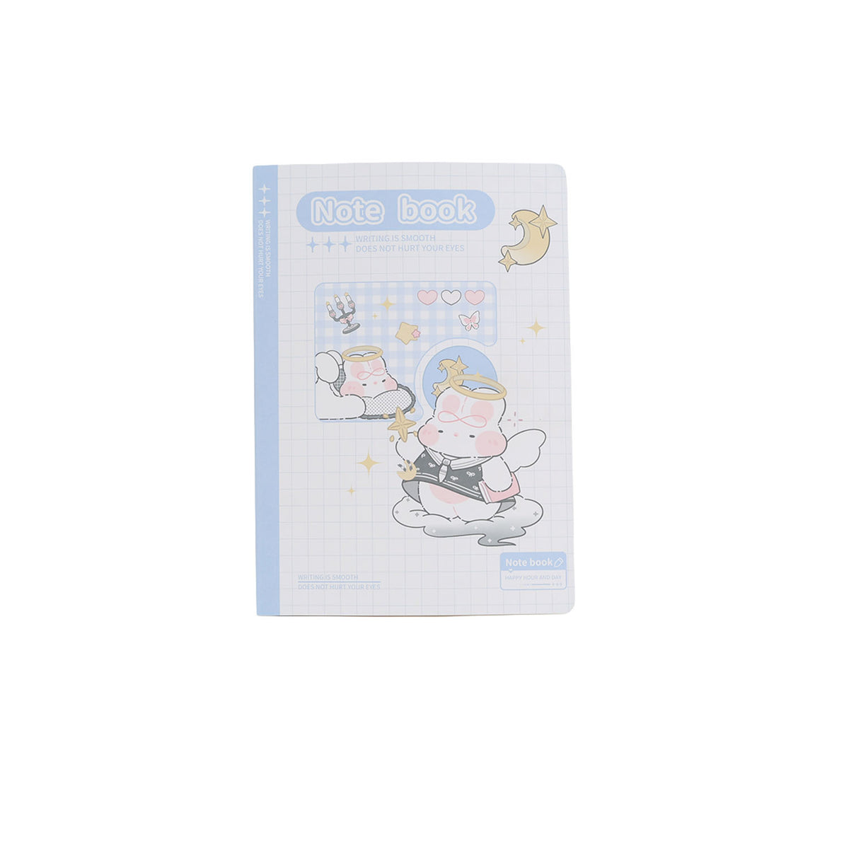 B5 line notebook with light blue cover, “Notes book” title, and cartoon characters