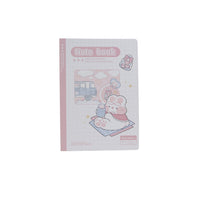 B5 line notebook with pale pink cover, “Note book” title, and cartoon animals