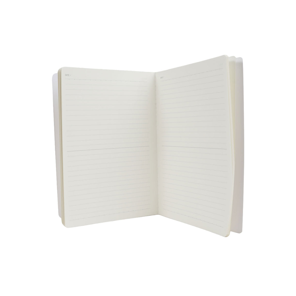 B5 line notebook opened to lined pages with stitched spine and blank writing area