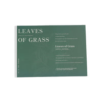 Painting notes book, green cover with “LEAVES OF GRASS” title and leaf line art