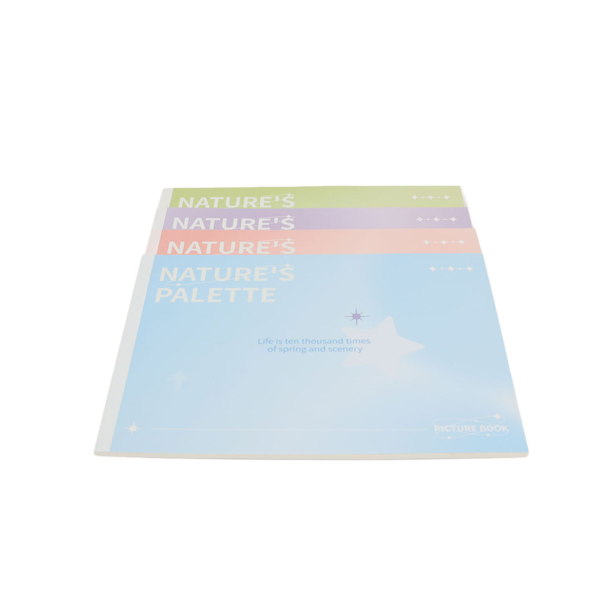 Pastel painting book with Nature's Palette cover, blue and pink tones, A4 size