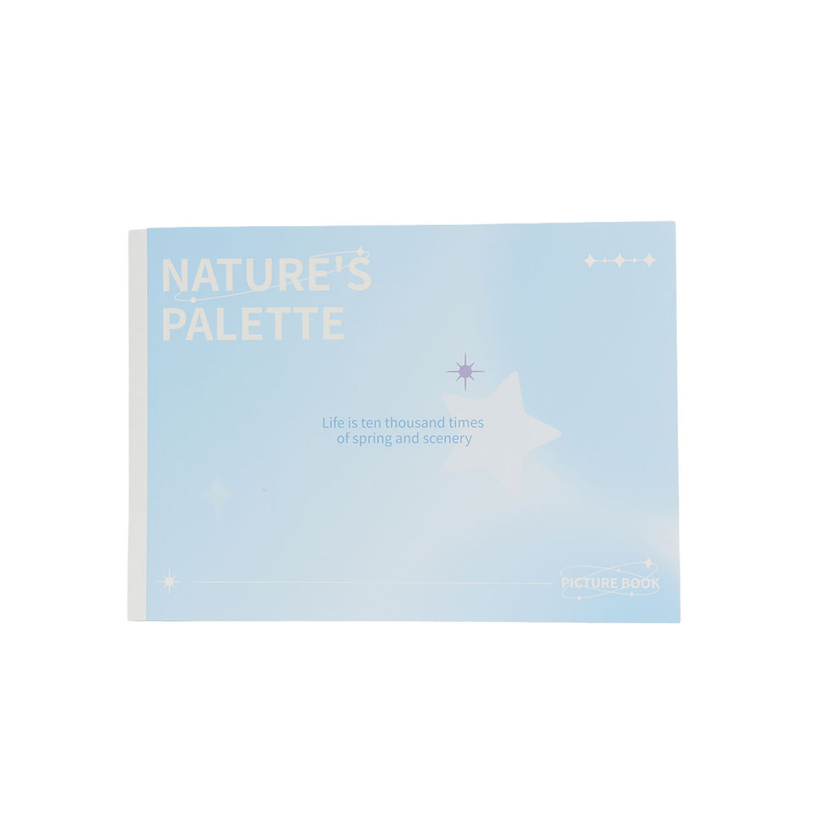 Blue pastel picture book cover with Nature's Palette text and star sparkle motifs
