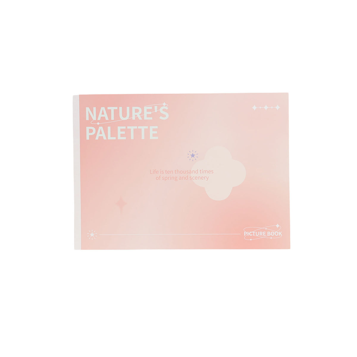 Pink pastel picture book cover with Nature's Palette text and cloud heart graphic