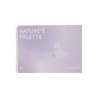 Violet pastel picture book cover with Nature's Palette text and bird-like cloud motif