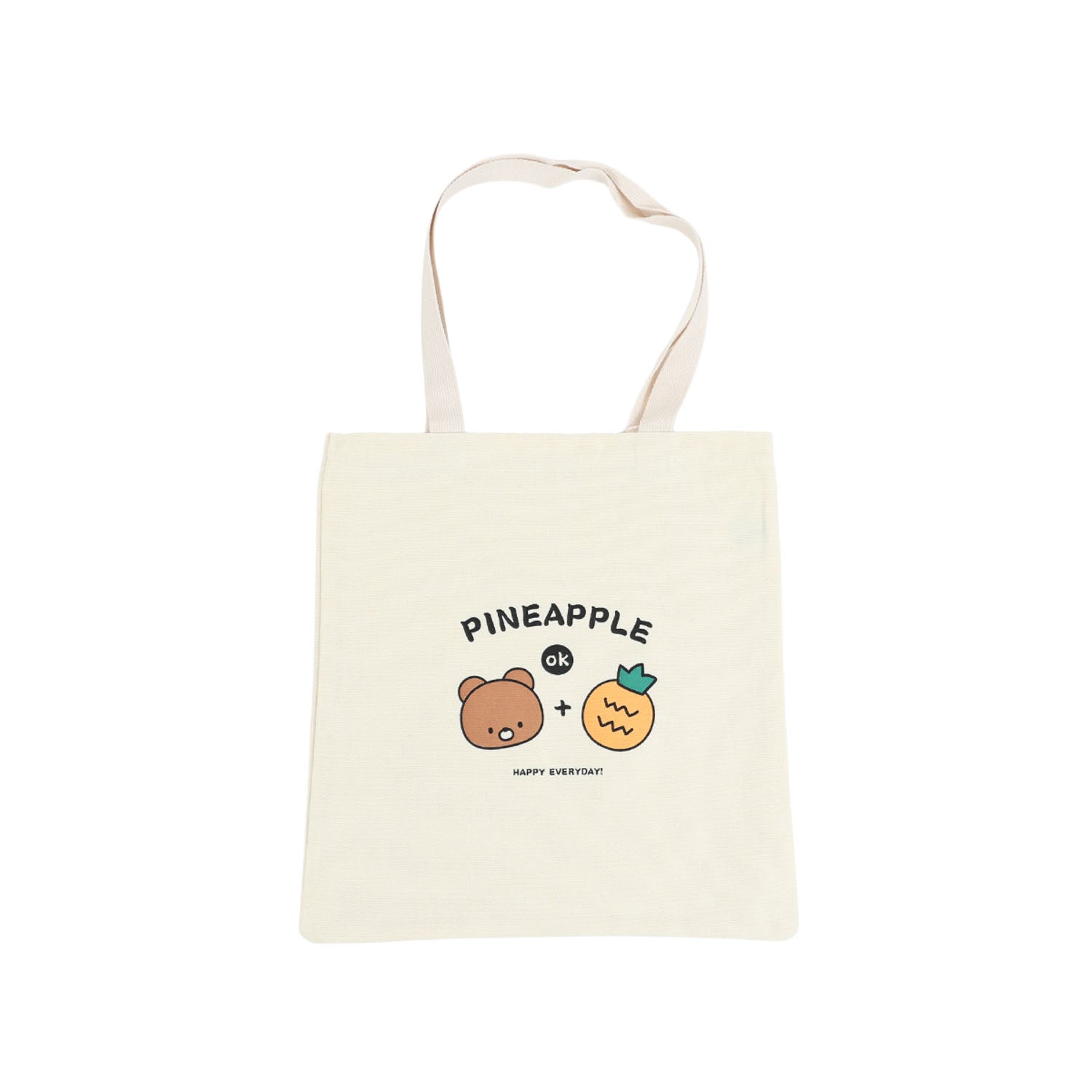 Off-white canvas tote with pineapple-bear graphic, loop handles