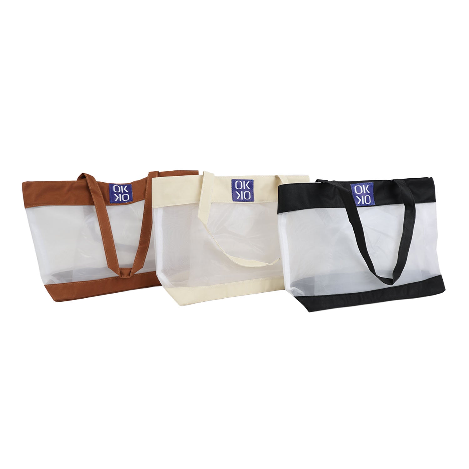 Large capacity shoulder tote bags in mixed colors with transparent bodies and handles
