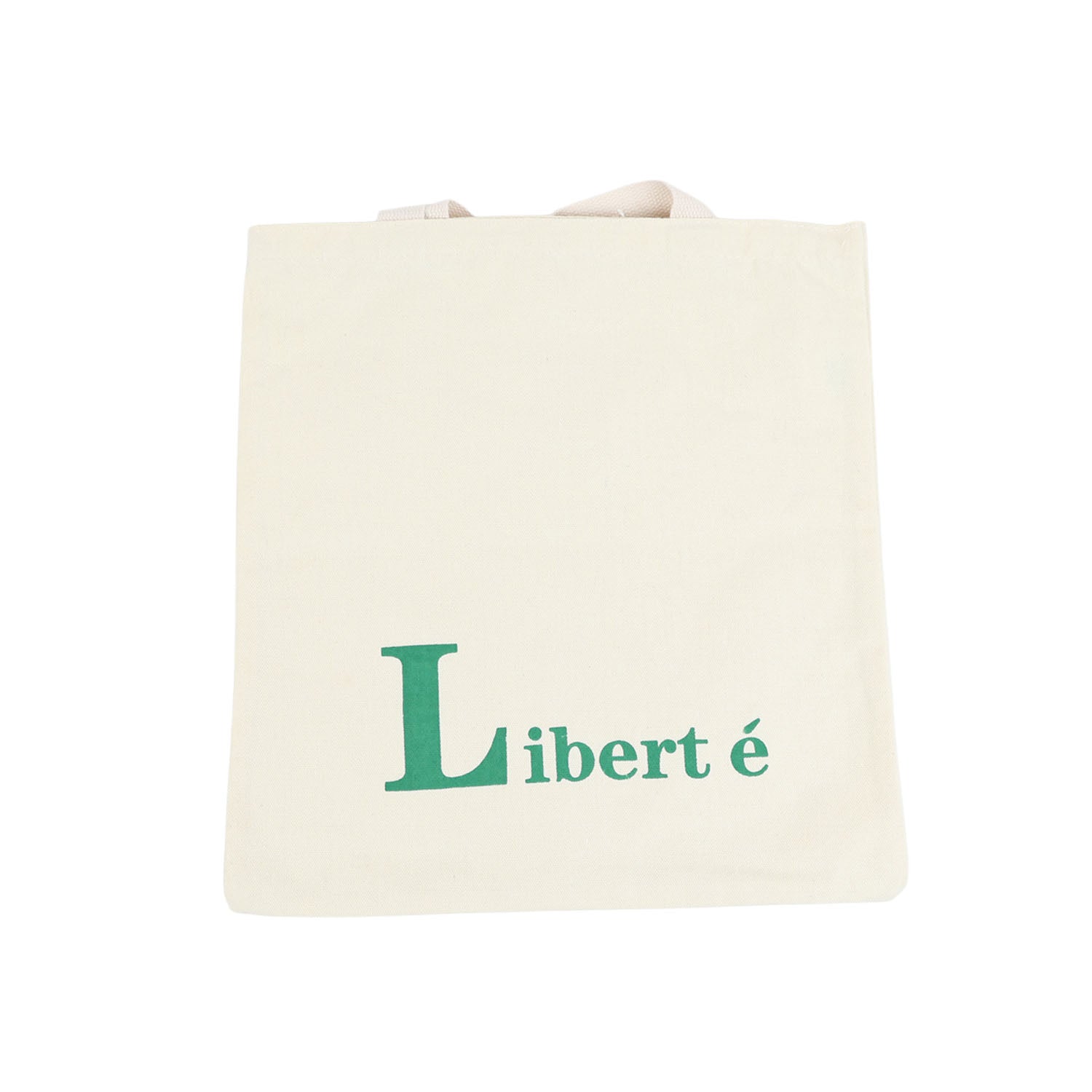 Cream canvas shoulder bag with green 'Liberté' lettering