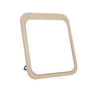 Light wood square mirror with rounded corners and white reflective glass